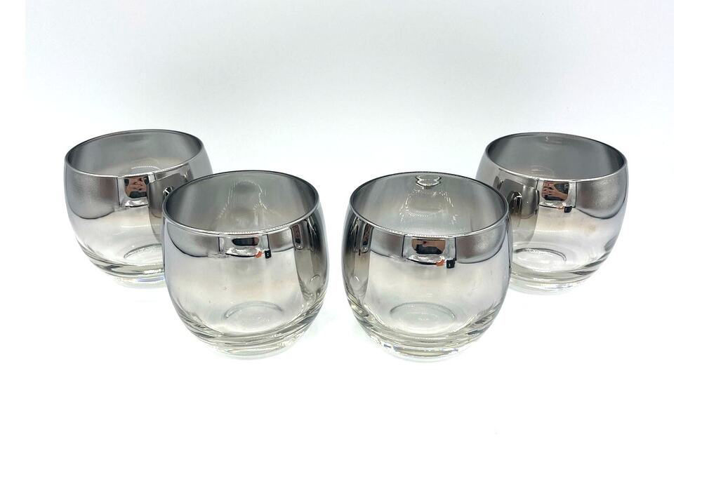 Vintage Dorothy Thorpe Set of 4 Silver Fade Roly Poly Bar Glasses 3.25”